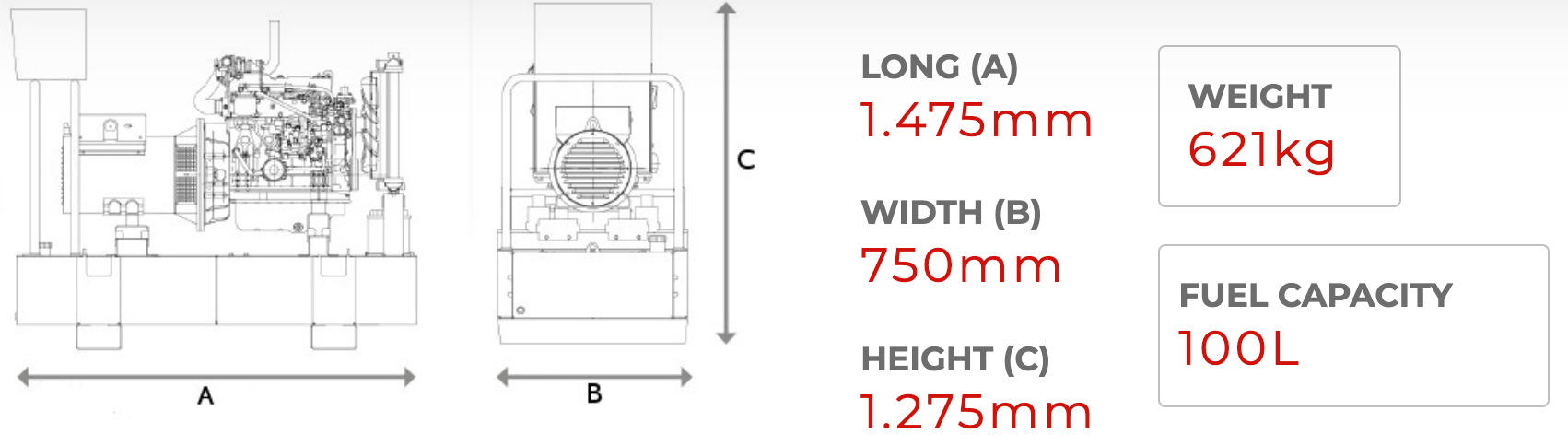 HIMOINSA HYW-13 T5 13.4kVA 3-Phase Generator Dimensions 