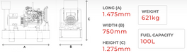 HIMOINSA HYW-13 T5 13.4kVA 3-Phase Generator Dimensions 