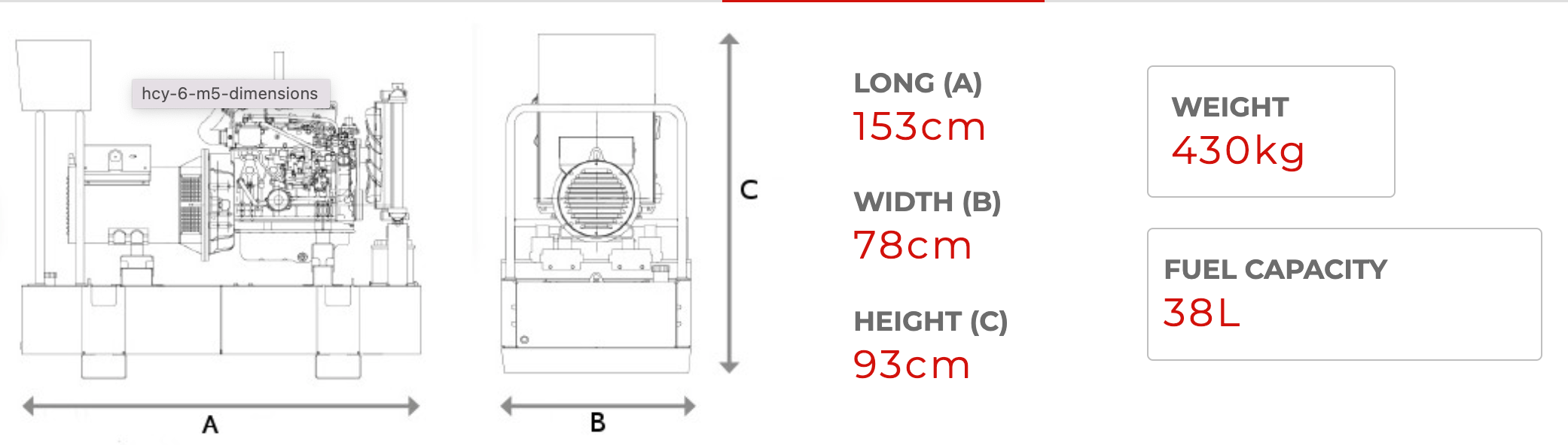 HCY-6 M5 6 kVA Generator Dimensions